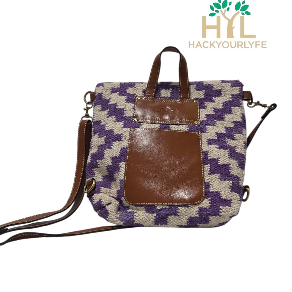 Patricia Nash Woven Casoli Convertible Backpack Plum New